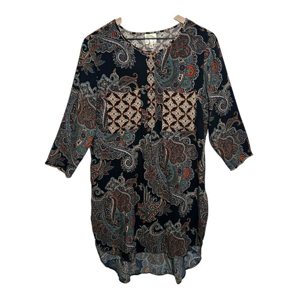 Figueroa & Flower Tops - Anthropologie Fig & Flower Top Womens Sz Medium Black Artsy Boho Tunic Floral